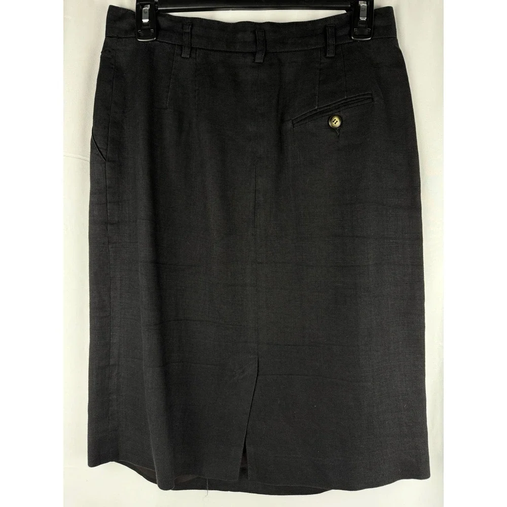 Liz Claiborne‎ Collection Vintage Linen Skirt Petite Black Career Pencil Size 12